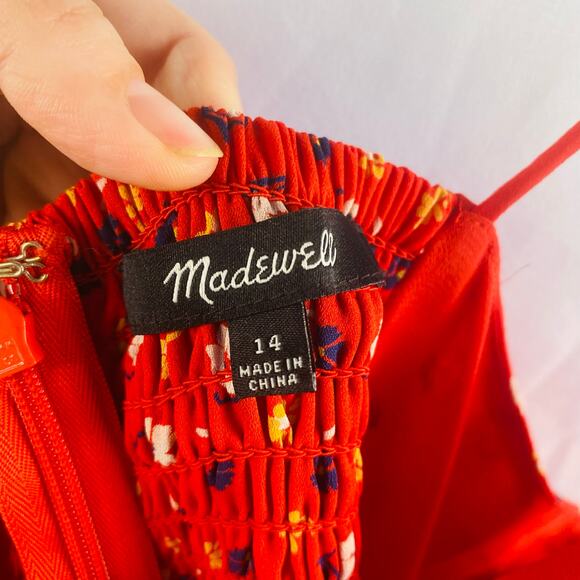 Madewell Red Floral Wide Leg Lightweight‎ Ankle Length Jumpsuit Sz 14 Cottage - Picture 6 of 8